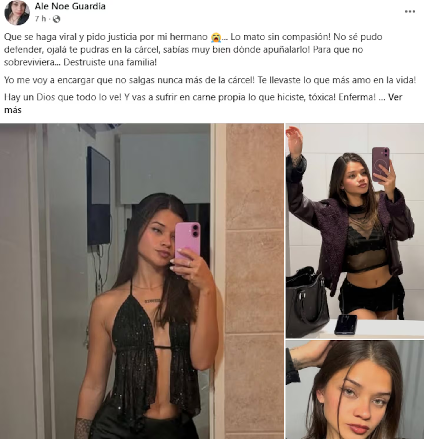 El posteo de la hermana del joven asesinado en Chaco. (Foto: Facebook/ Ale Noe Guardia).